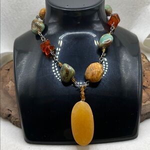 Silpada 925 Sterling Amber Jasper Turquoise Calcite Beaded Necklace 16”w/ 2” ext